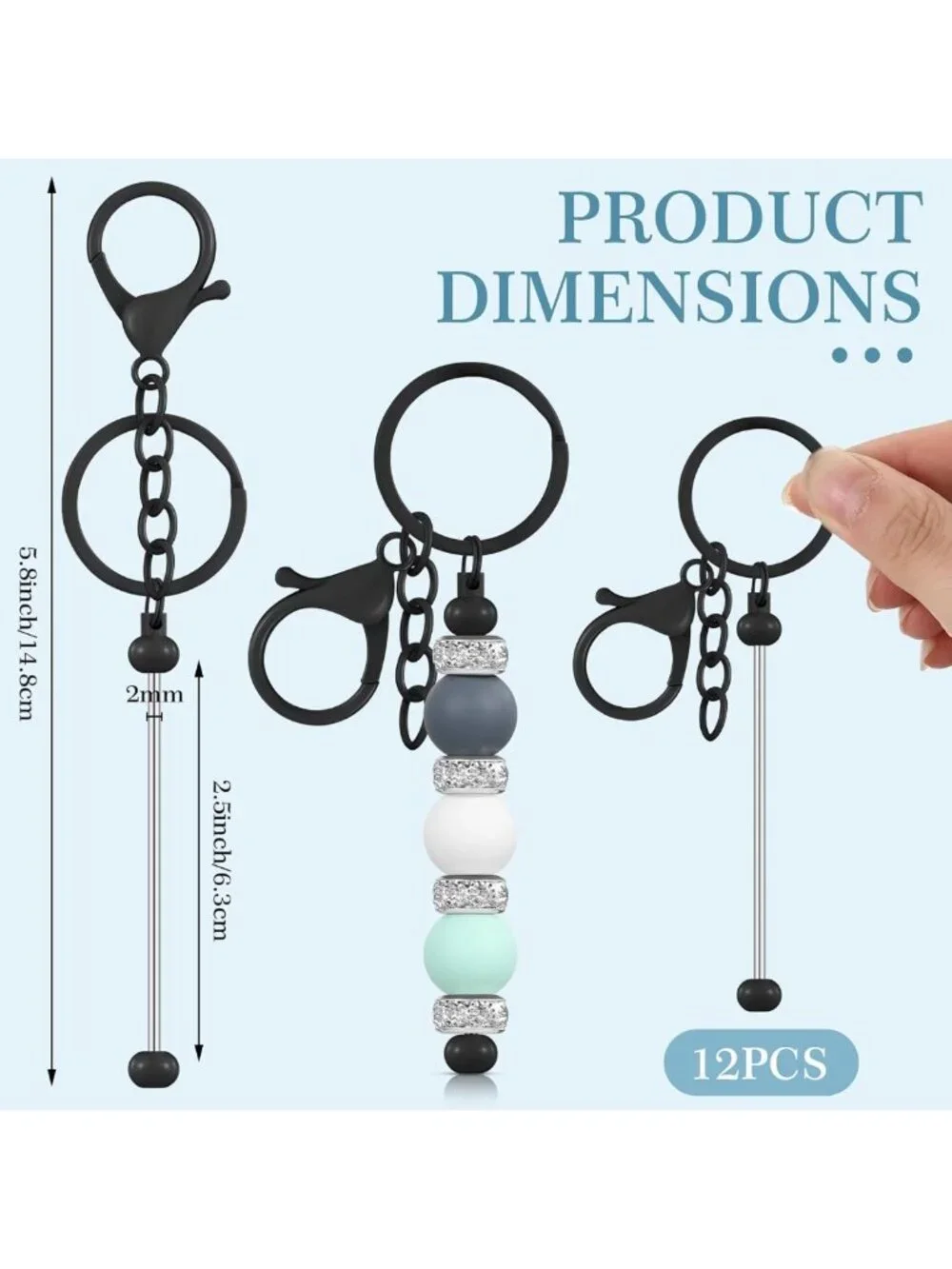 12 Pcs Blank Beadable Metal Keychains for DIY Crafts & Gifts - Bulk Set